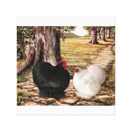Bantam Cochin Rooster and Hen in Wooded Setting Canvas Print