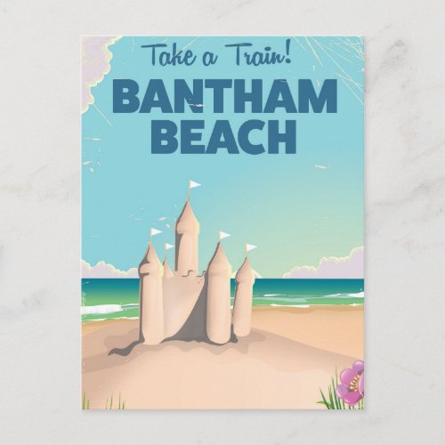 Bantham Beach Devon retro travel poster Postcard