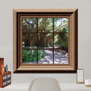 Banyan Tree Fake Window Scene Relaxing Green Poster