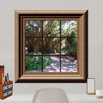 Banyan Tree Fake Window Scene Relaxing Green Poster by machomedesigns at Zazzle