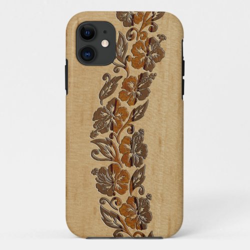 Banyans Hawaiian Hibiscus Faux Wood Surfboard iPhone 11 Case