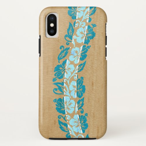 Banyans Hawaiian Hibiscus Faux Wood Surfboard iPhone X Case