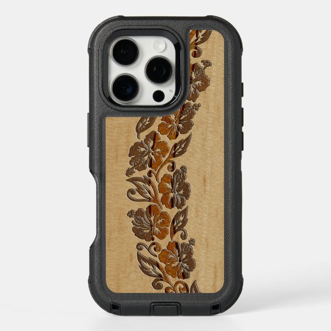 Banyans Hawaiian Hibiscus Faux Wood Surfboard Otterbox iPhone Case (Back)