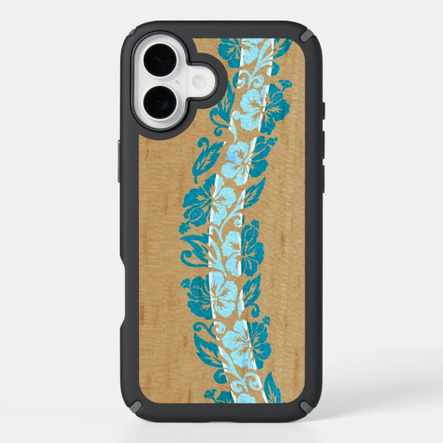 Banyans Hawaiian Hibiscus Faux Wood Surfboard Speck iPhone Case (Front)