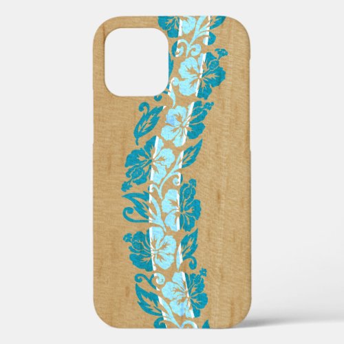 Banyans Hawaiian Hibiscus Faux Wood Surfboard Teal iPhone 12 Pro Case