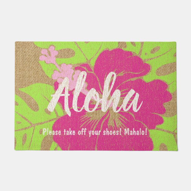 Banzai Beach Hawaiian Hibiscus Floral Aloha Doormat (Front)