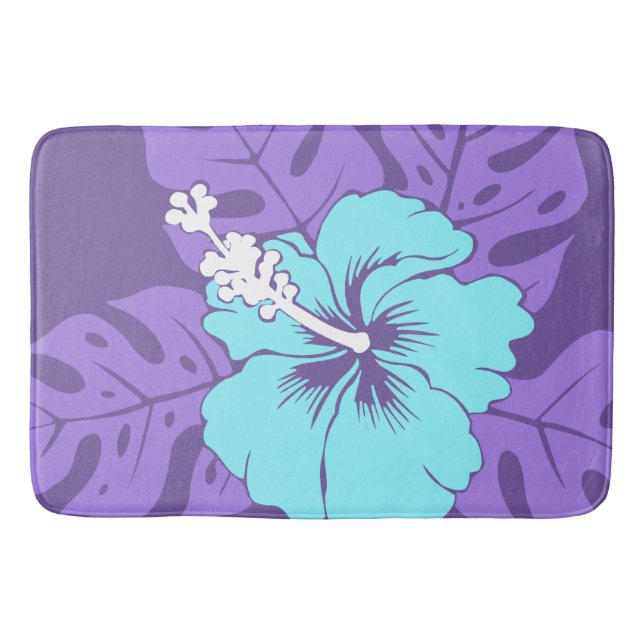 Banzai Beach Hawaiian Hibiscus Floral Bathroom Mat (Front)