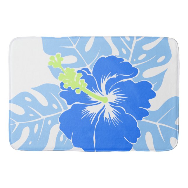 Banzai Beach Hawaiian Hibiscus Floral Bathroom Mat (Front)