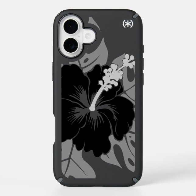 Banzai Beach Hawaiian Hibiscus Floral - Black Speck iPhone Case (Front)