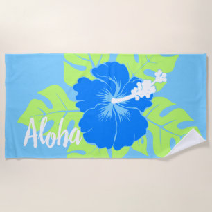 Banzai Beach Hawaiian Hibiscus Floral - Blue Towel