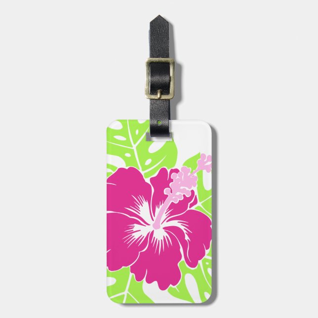 Banzai Beach Hawaiian Hibiscus Floral Luggage Tag (Front Vertical)