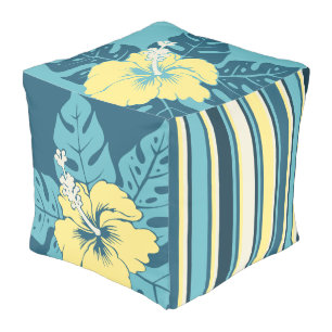 Banzai Beach Hawaiian Hibiscus Reversible Pouf