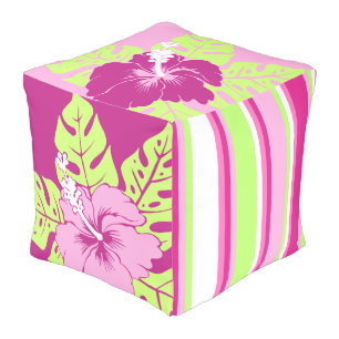 Banzai Beach Hawaiian Hibiscus Reversible Pouf