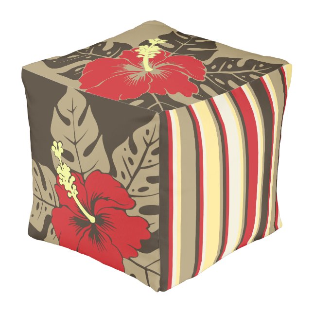 Banzai Beach Hawaiian Hibiscus Reversible Pouf (Angled Front)