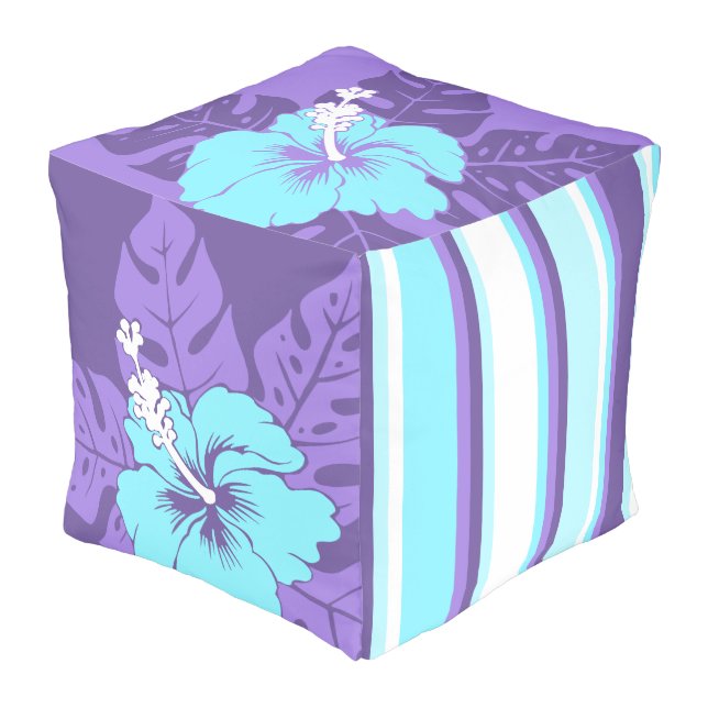 Banzai Beach Hawaiian Hibiscus Reversible Pouf (Angled Front)