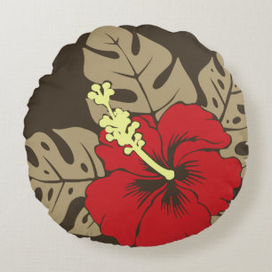 Banzai Beach Hawaiian Hibiscus Reversible Round Pillow