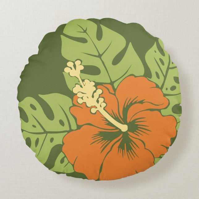Banzai Beach Hawaiian Hibiscus Reversible Round Pillow (Front)
