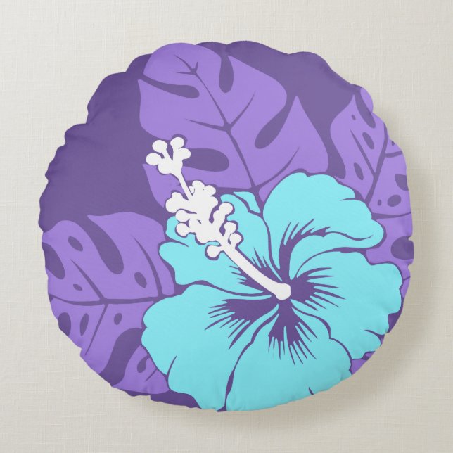 Banzai Beach Hawaiian Hibiscus Reversible Round Pillow (Front)