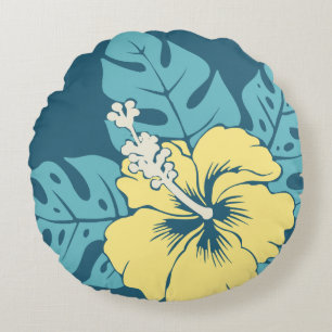 Banzai Beach Hawaiian Hibiscus Reversible Round Pillow
