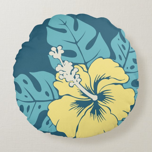 Banzai Beach Hawaiian Hibiscus Reversible Round Pillow (Front)