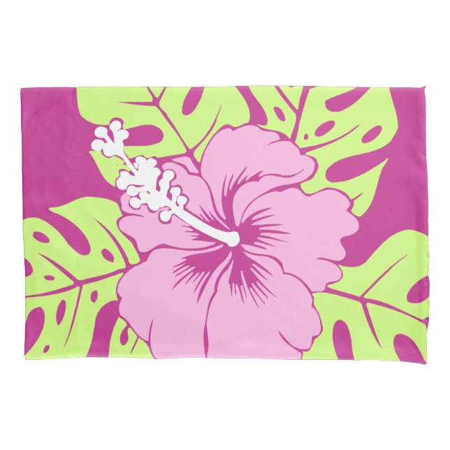 Banzai Beach Hawaiian Hibiscus Reversible Stripe Pillow Case (Front)