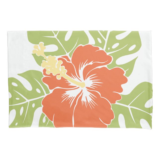 Banzai Beach Hawaiian Hibiscus Reversible Stripe Pillowcase (Front)