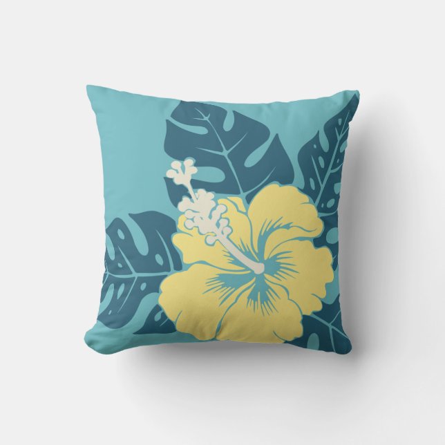 Banzai Beach Hawaiian Hibiscus Square Pillows (Front)