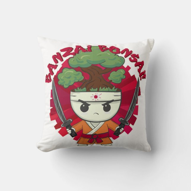 Banzai Bonsai! Throw Pillow (Front)