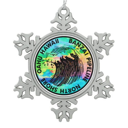 Banzai Pipeline Surfing North Shore Surf Hawaii Snowflake Pewter Christmas Ornament