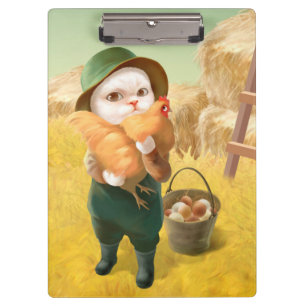 Bao Bao: Cute Farmer Cat & Hen Harvest Clipboard