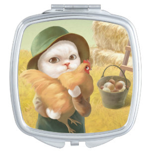 Bao Bao: Cute Farmer Cat & Hen Harvest Compact Mirror