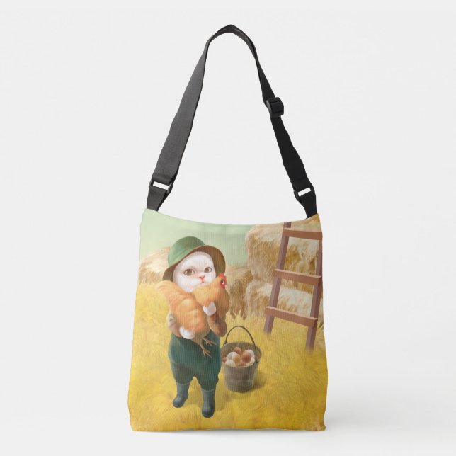 Bao Bao: Cute Farmer Cat & Hen Harvest Crossbody Bag (Front)
