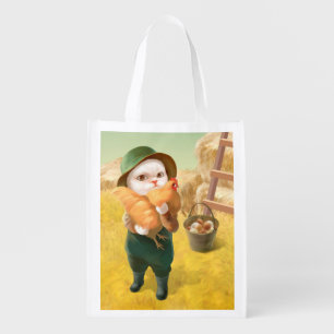 Bao Bao: Cute Farmer Cat & Hen Harvest Grocery Bag