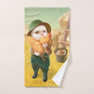 Bao Bao: Cute Farmer Cat & Hen Harvest Hand Towel