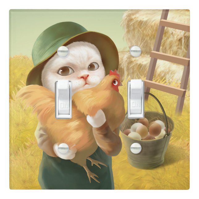 Bao Bao: Cute Farmer Cat & Hen Harvest Light Switch Cover (In Situ)
