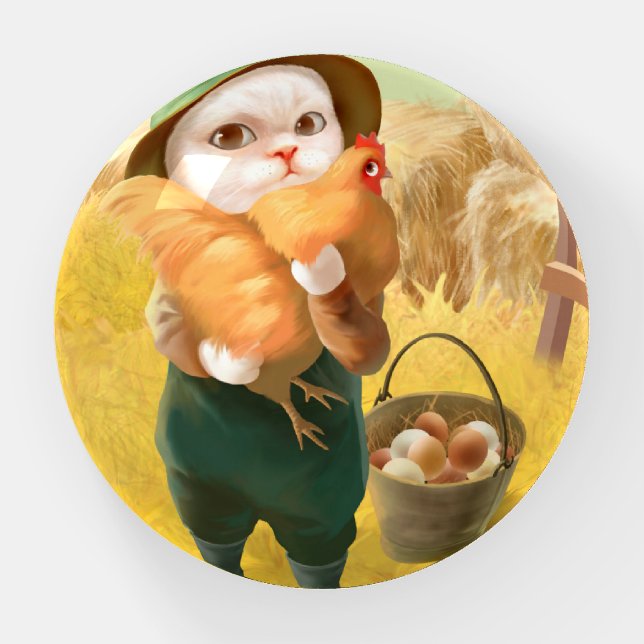 Bao Bao: Cute Farmer Cat & Hen Harvest Paperweight (Front)