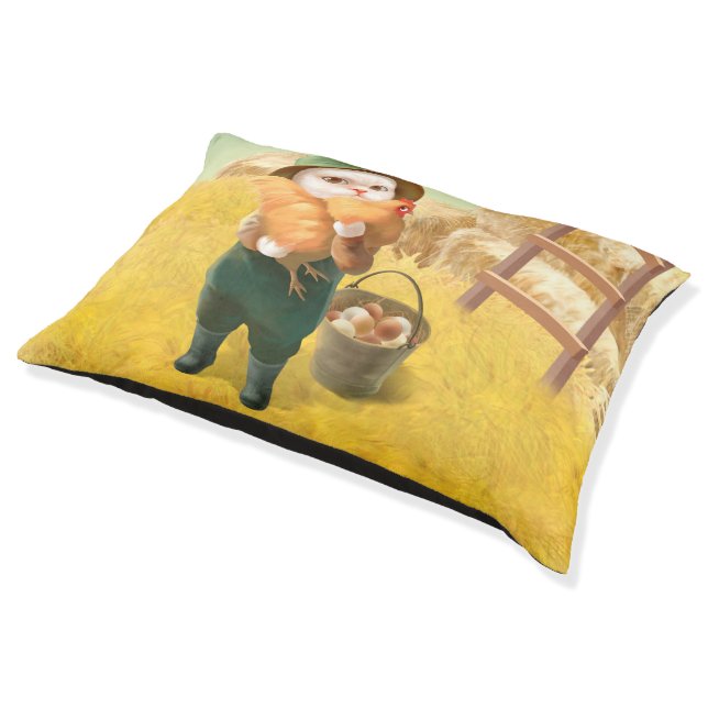 Bao Bao: Cute Farmer Cat & Hen Harvest Pet Bed (Angled)