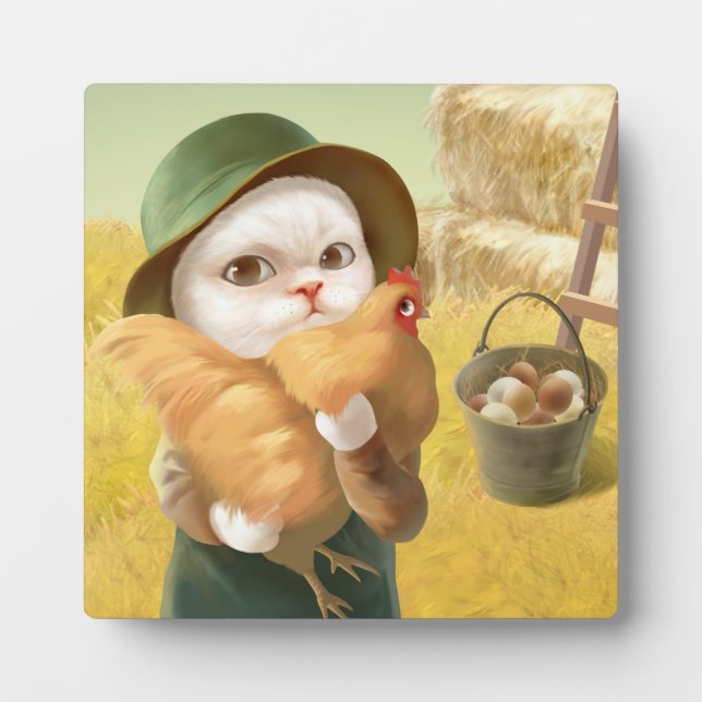 Bao Bao: Cute Farmer Cat & Hen Harvest Plaque (Front)