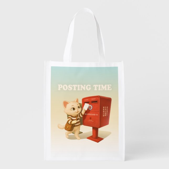 Bao Bao: Posting Time with Retro Taiwan Mailbox Grocery Bag (Front)