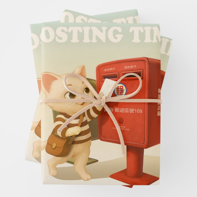 Bao Bao: Posting Time with Retro Taiwan Mailbox Wrapping Paper Sheets (In situ)