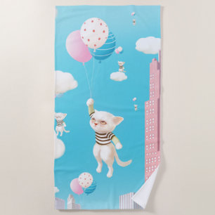 Bao Bao: Skyward Bound Kittens Balloon Fantasy Beach Towel