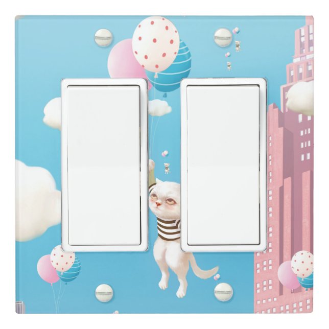 Bao Bao: Skyward Bound Kittens Balloon Fantasy Light Switch Cover (In Situ)