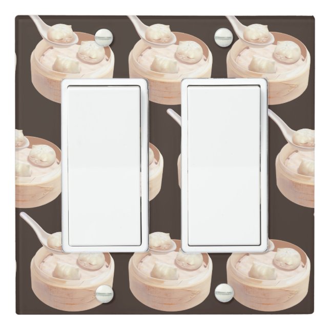 Bao Buddies: Cute Cat Dumplings in Steamer Light Switch Cover (In Situ)