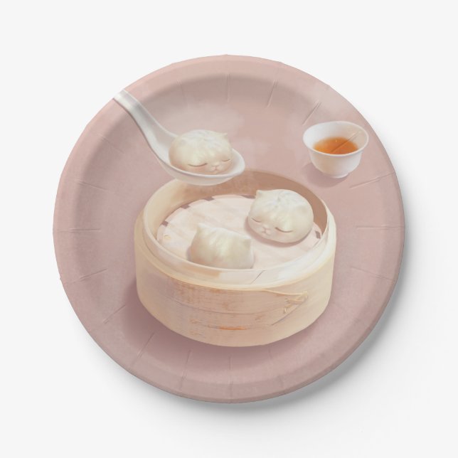 Bao Buddies: Cute Cat Dumplings in Steamer Paper Plates (Front)