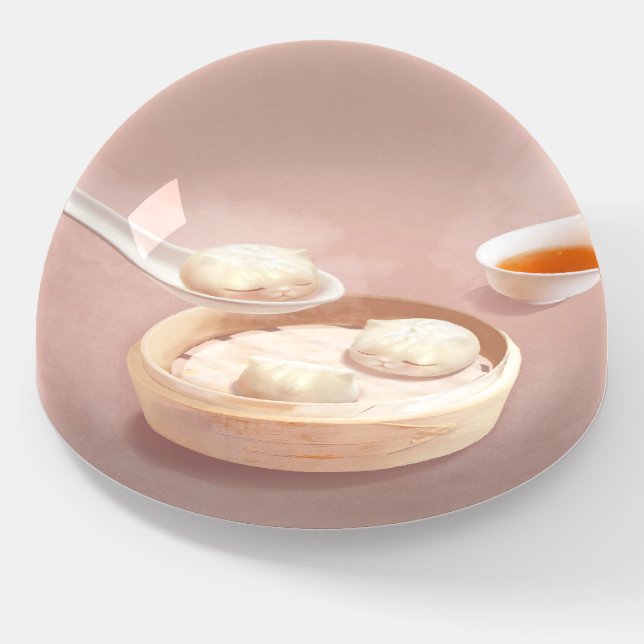 Bao Buddies: Cute Cat Dumplings in Steamer Paperweight (Angled)