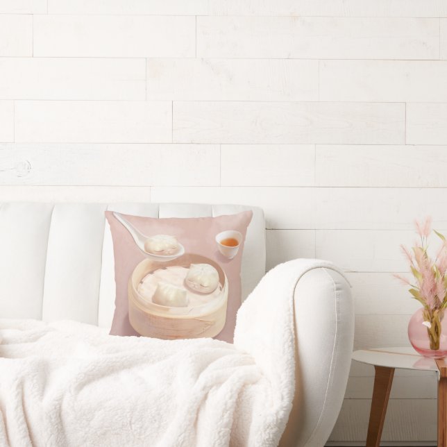 Bao Buddies: Cute Cat Dumplings in Steamer Throw Pillow (Couch)