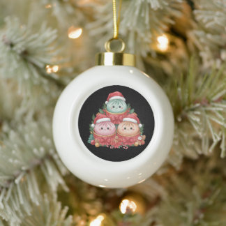 Bao Buns Dumplings Christmas Santa Hats Poinsettia Ceramic Ball Christmas Ornament