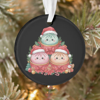 Bao Buns Dumplings Christmas Santa Hats Poinsettia Ornament