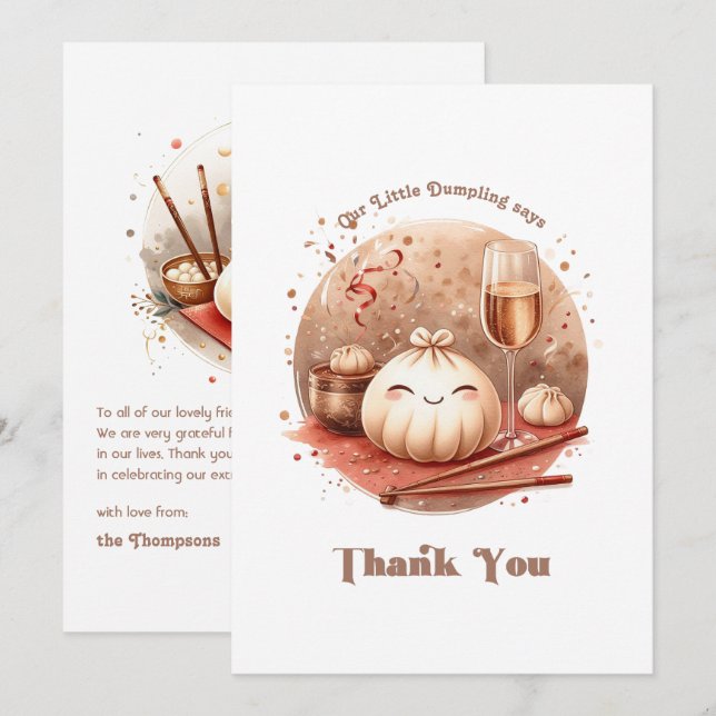 Bao in the Oven Cute Little Dumpling Baby Shower Thank You Card (Front/Back)