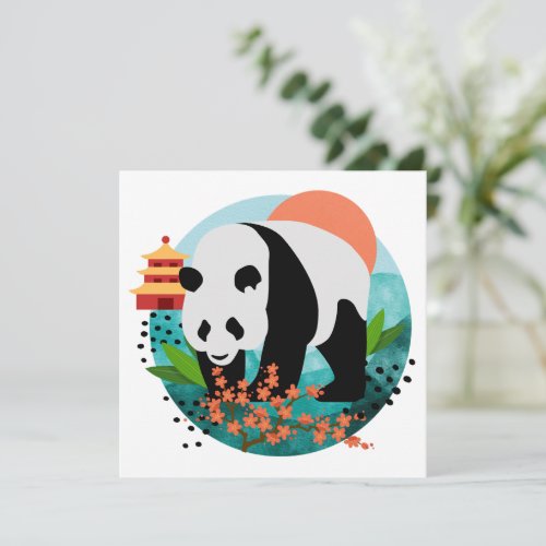 BAO SHI _ Panda _flat note cards_ details on back Holiday Card